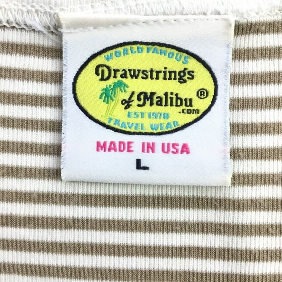 Drawstrings of Malibu Size L Travel T-Shirt Stripe Scoop Neck Beige Cream USA - Picture 5 of 7